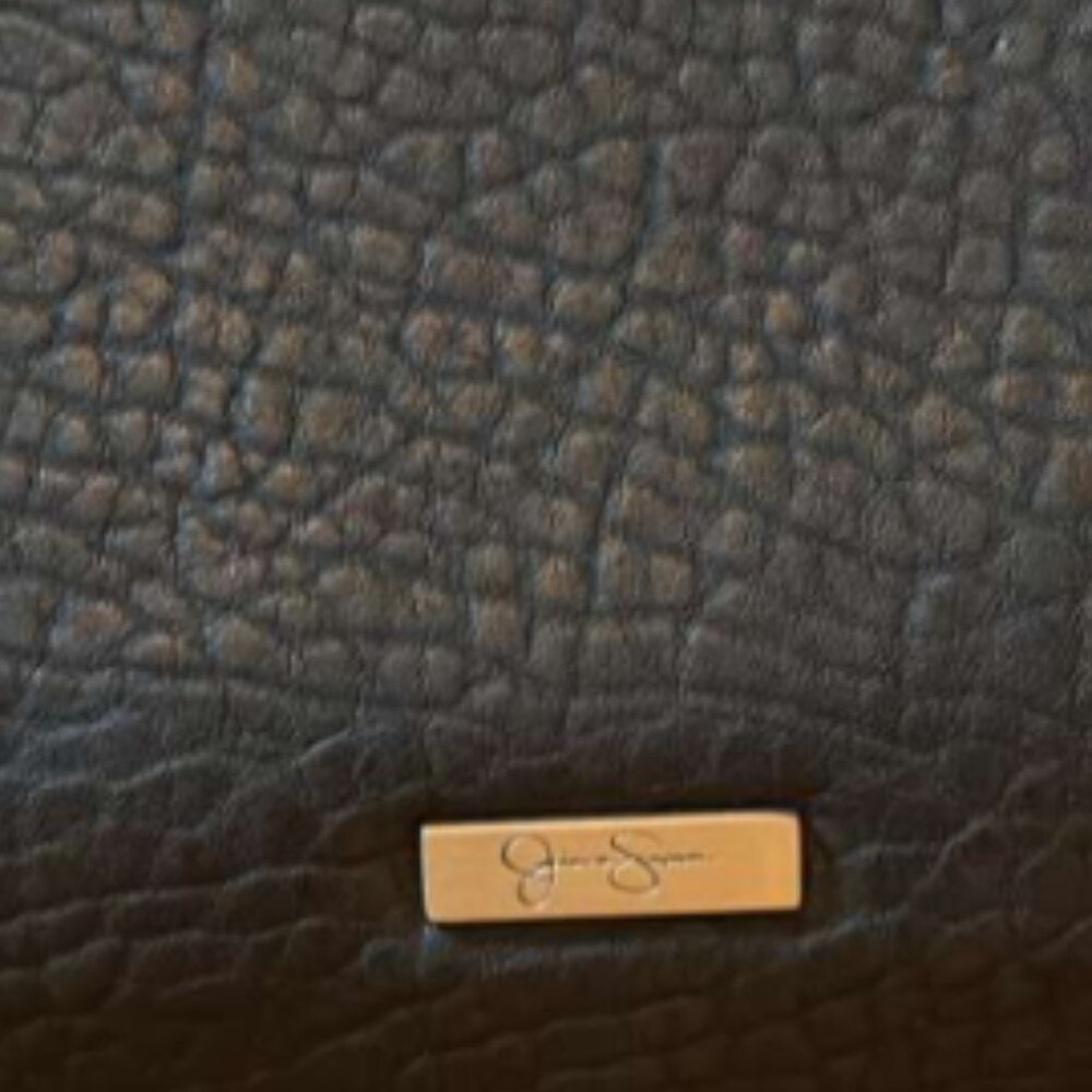 Jessica Simpson Black Pebbled Leather Chain Trim Wristlet Clutch - Picture 7 of 7